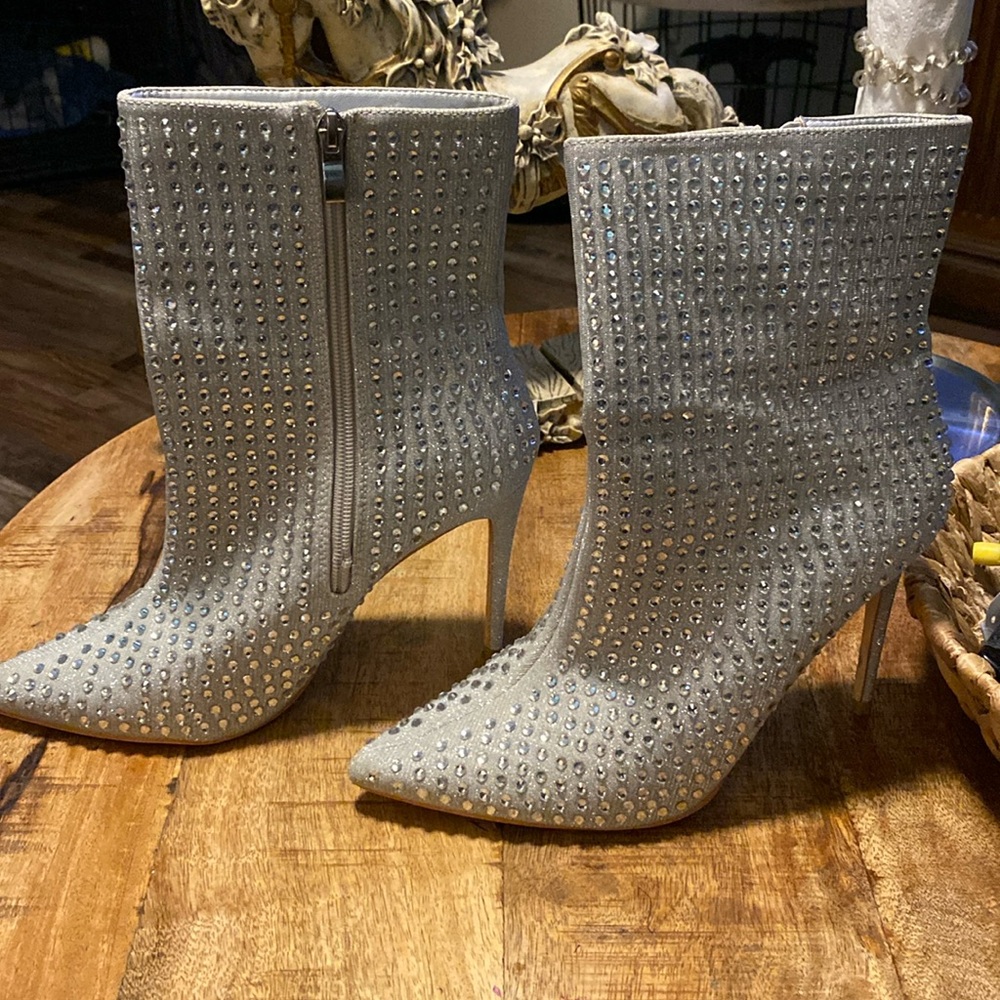 Silver studded ankle boots